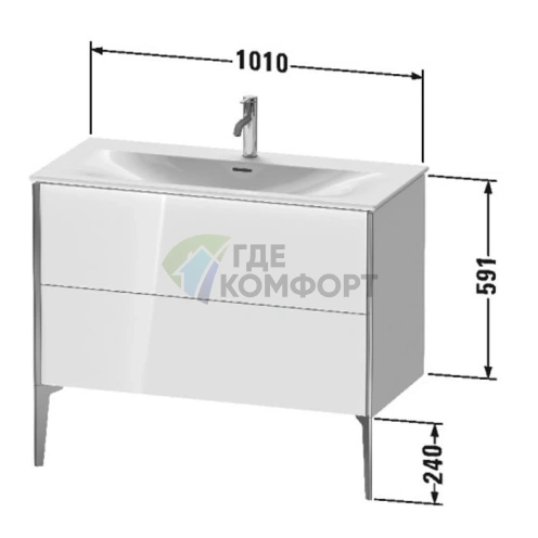 Подвесная тумба Duravit XViu 591x1010x480 мм, цвет walnut dark/черный матовый, для раковины 234410 (XV43030B221) - фото 2