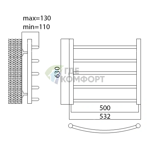 Полотенцесушитель электрический Terminus Классик П5 50x63 E L - фото 2