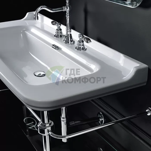 Керамическая раковина Kerasan Waldorf 100×55 см белая с заглушками хром (4142K1bi/cr*1) - фото 1