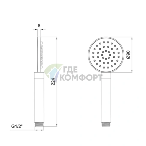Ручной душ Almar POSH: латунь с хромированным покрытием (E082108.CR) - фото 2