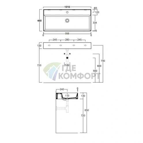 Подвесная раковина SIMAS AGILE 101x46 см, черный матовый, с переливом - фото 2