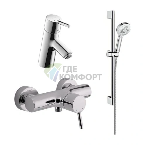Комплект для ванной Hansgrohe Talis S: смеситель для раковины, смеситель для душа и душевая стойка - фото 1