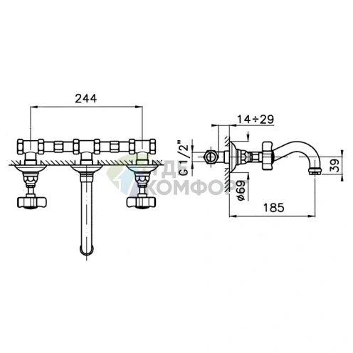Настенный смеситель для раковины Nicolazzi Petit Mont Blanc с двумя ручками, хром (1477CR78) - фото 2