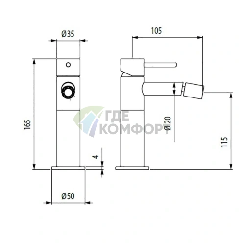Однорычажный смеситель Bossini Inox для биде из нержавеющей стали (INZ007.030) - фото 2