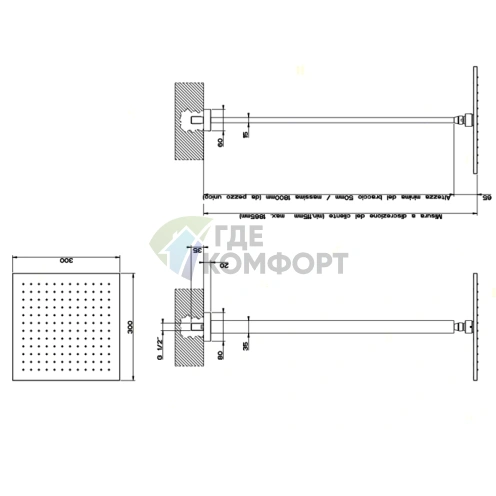 Душевая система Gessi Rettangolo с потолочным креплением 300x300 мм (15199#031) - фото 2