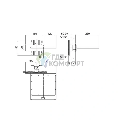 Верхний душ-водопад Fantini AK/25, латунь Matt Gun Metal PVD (86 P5 8043B) - фото 2