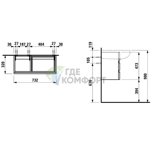 Подвесная тумба Laufen Alessi One 8.1497.5 белая глянцевая 73x32x47,5 см (4.2447.0.097.631.1) - фото 2