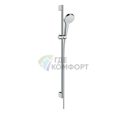 Душевой набор HG Croma Select S: штанга 900 мм, ручной душ 110 с функцией 1jet Rain, шланг, белый/хром (26574400) - фото 1