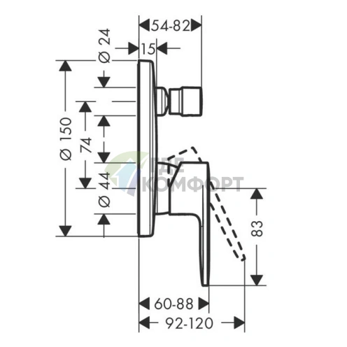 Смеситель для ванны Hansgrohe Vernis Blend встраиваемый с переключателем, матовый черный (71466670) - фото 2