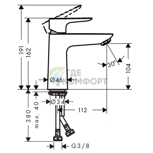 Смеситель для раковины Hansgrohe Talis E 110, хром, с донным клапаном Push-open (71711000) - фото 2
