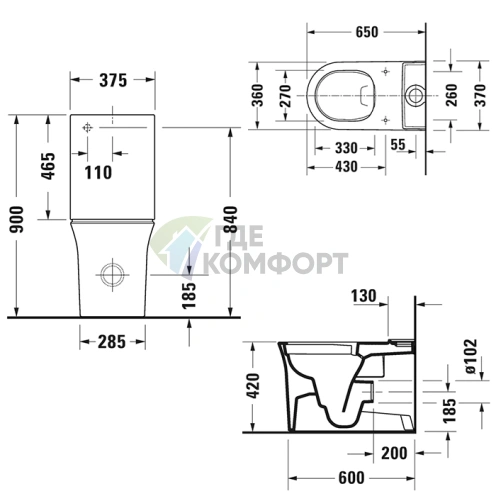 Бачок унитаза Duravit White Tulip 370x145 мм с системой двойного слива 6/3 л (9331000051) - фото 2