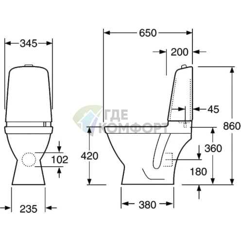 Унитаз-компакт Gustavsberg Nautic 5510 с жесткой крышкой - фото 10