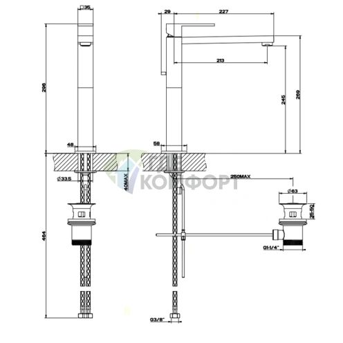 Смеситель для раковины Gessi Rettangolo с донным клапаном и высоким изливом (11923#031) - фото 2