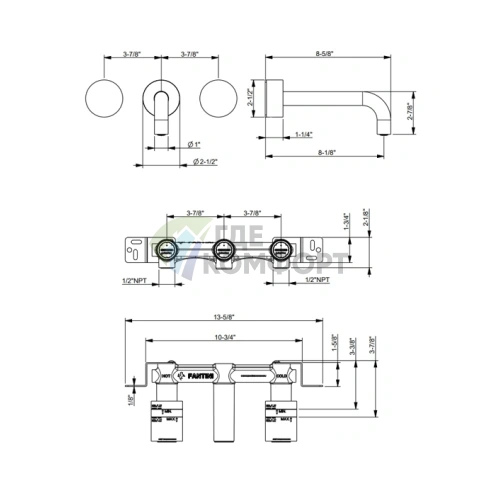 Настенный смеситель для раковины Fantini AF/21 хром (27 02 A813B) - фото 2