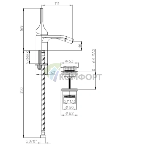 Смеситель для биде BOSSINI APICE однорычажный с донным клапаном в хроме (E89601.030) - фото 2