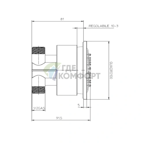Настенная поворотная самоочищающаяся форсунка Bossini CUBIC-REG 100x100 мм, хром (I00198.030) - фото 2