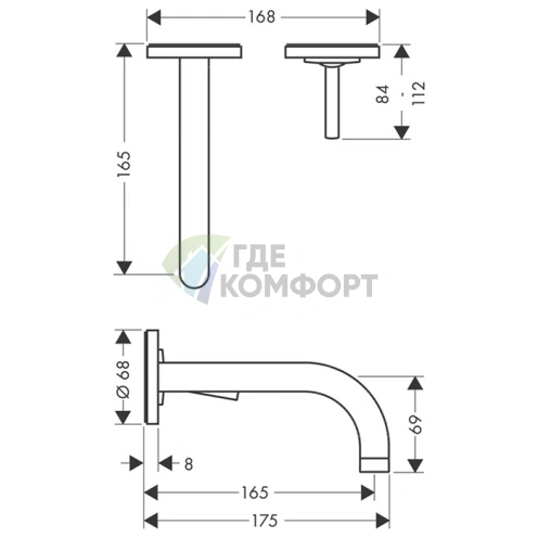Встраиваемый смеситель AX Uno для раковины с донным клапаном и розеткой, шлифованный никель (38113820) - фото 2