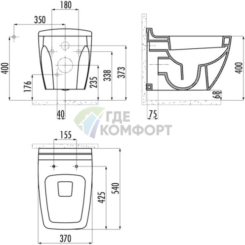 Подвесной унитаз Creavit Bull BL321 с системой инсталляции - фото 5