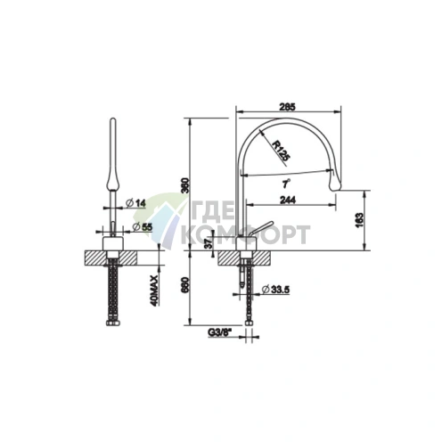 Смеситель для раковины Gessi Goccia на 1 отверстие, черный (33804#299) - фото 2
