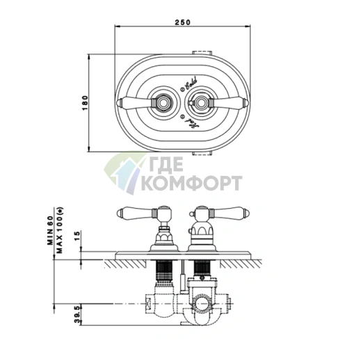 Встраиваемый смеситель Nicolazzi Dames Anglaises 3/4 с запорным вентилем, хром (4909CR18) - фото 2