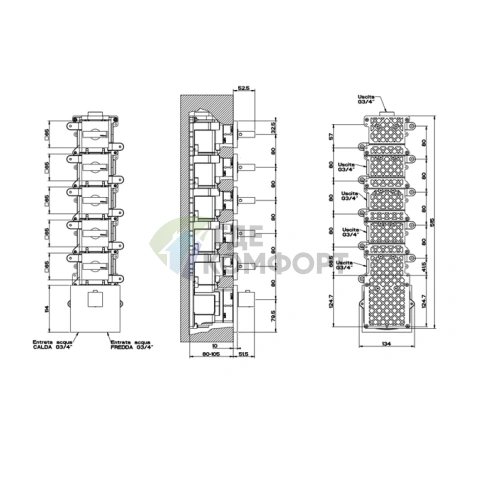 Встраиваемый термостат Gessi Rettangolo с 5 выходами, подключение 3/4, черный (43220#299) - фото 2