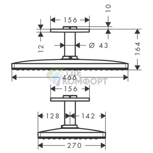 Верхний душ AX 460x270 мм с потолочным держателем 100 мм, 1 струя, хром (35277000) - фото 2