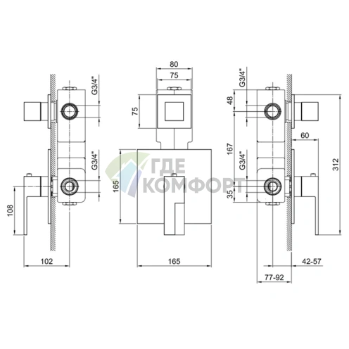 Термостат для душа Fantini AR/38 встраиваемый, 3/4, без ручки, хром (38 02 3901SB) - фото 2