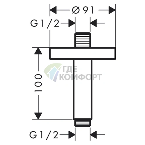 Держатель для верхнего душа потолочный 100 мм хром (26432000) - фото 2