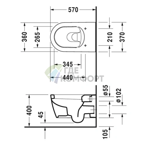 Унитаз подвесной Duravit ME by Starck с вертикальным смывом 4,5 л и покрытием HygieneGlaze, белый (2528092000) - фото 2
