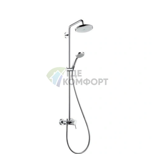 Душевая система Hansgrohe Croma: верхний и ручной душ, смеситель, штанга и держатель в хроме (27222000) - фото 1