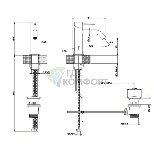 Смеситель для раковины GESSI 316 на одно отверстие с донным клапаном, сталь с сатиновым покрытием (54001#239) - фото 2