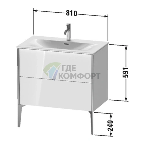 Подвесная тумба Duravit XViu с 2 ящиками, белый глянцевый/champagne matt, 591x810x480 мм (XV43020B122) - фото 2