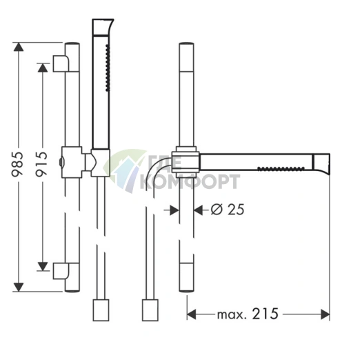 Душевой гарнитур AX Starck Organic с ручным душем 2jet, штангой и держателем (хром) (12231000) - фото 2