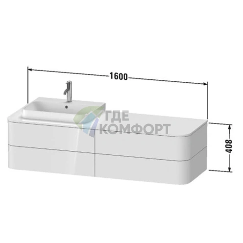 Столешница Duravit Happy D.2 Plus 16x1300x550мм для тумб HP4934/4944/4954/4963/4973 с вырезом под раковину SX, цвет graphite supermat (HP031HL8080) - фото 2