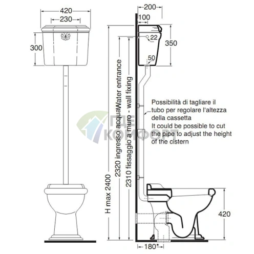 Навесной унитазный бачок AZZURRA JUBILAEUM высокий, белый, с крышкой (JUB400/C bi)) - фото 2