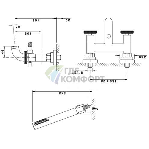 Смеситель для ванны с душем Nicolazzi Arena Duplex: настенный, хром (3302CR44) - фото 2