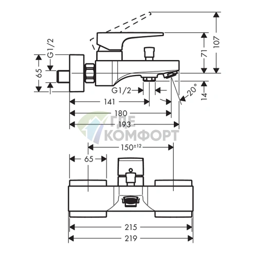 Смеситель для ванны Hansgrohe Metropol настенный, излив 180 мм, шлифованный черный хром (32540340) - фото 2