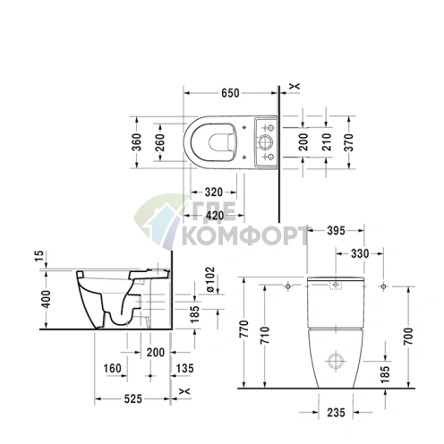 Унитаз подвесной Duravit Me by Starck с антибактериальным покрытием HygieneGlaze, универсальным сливом, белый (2172092000) - фото 2