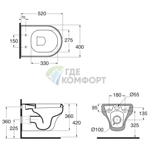 Подвесной унитаз AZZURRA CHARME белый с системой инсталляции KIT 2000 CF (CHA100/SOSK bi)) - фото 2