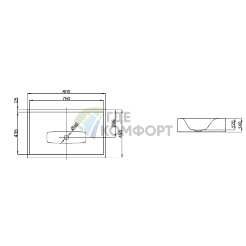 Подвесная раковина BETTELUX 80х49,5х14 см белая с отверстием под смеситель без перелива (A167-000) - фото 2