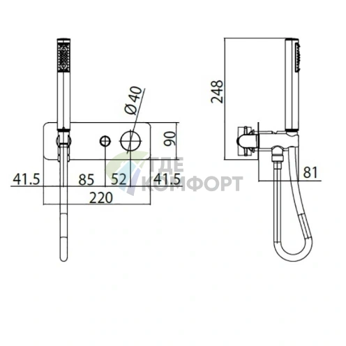 Смеситель для душа Bossini Oki с девиатором на 2 выхода и ручным душем ZEN, хром (Z005361.030) - фото 2