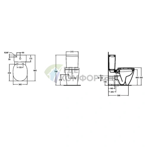 Унитаз-компакт Ideal Standard Connect Cube с системой антивсплеска, E803701 - фото 3