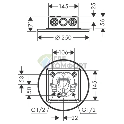 Потолочный душ AX ShowerSolution 250 мм с 2 форсунками в хромированном исполнении (35298000) - фото 2