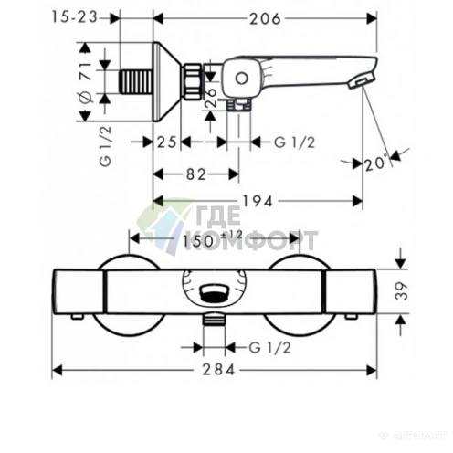 Термостат для ванны Hansgrohe Ecostat Universal с изливом 194 мм (13123000) - фото 2