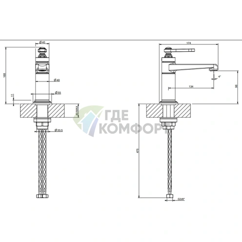 Смеситель GESSI VENTI20 для раковины: однорычажный, без донного клапана, цвет Nickel PVD (65002#720) - фото 2