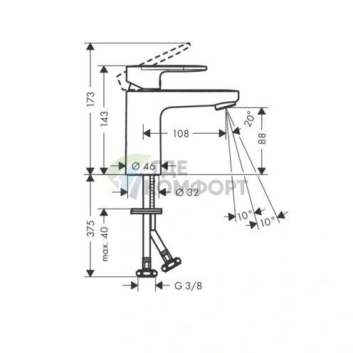 Смеситель для раковины Hansgrohe Vernis Blend 100: элегантный дизайн в матовом черном цвете (71580670) - фото 2