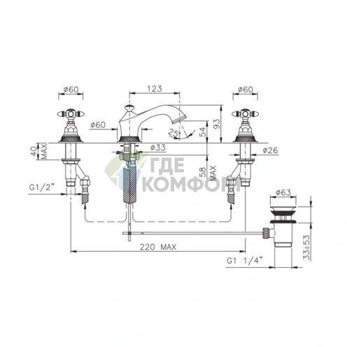 Смеситель для раковины Nicolazzi Impero: шикарный золотой трехдырчатый (1208GO36) - фото 2