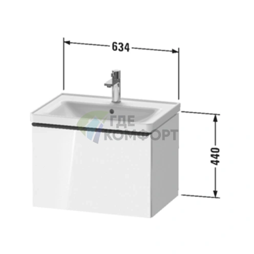 Подвесная тумба Duravit D-Neo белая матовая 634x452 мм с ящиком (DE425401818) - фото 2