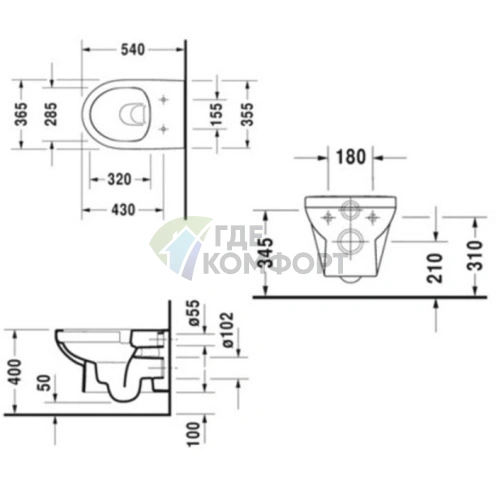 Подвесной унитаз Duravit DURASTYLE Basic Rimless с сиденьем с автоматическим закрыванием (256209+002079)) - фото 2