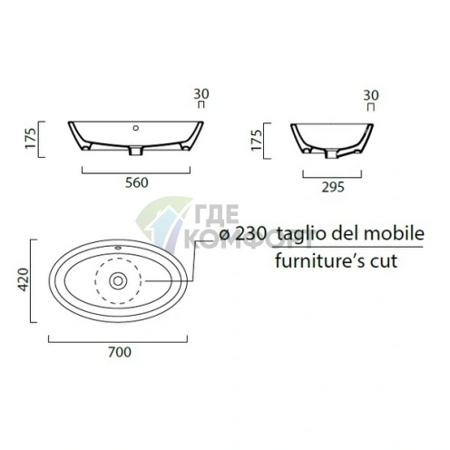 Раковина накладная GSI Pura с системой перелива белая - фото 2